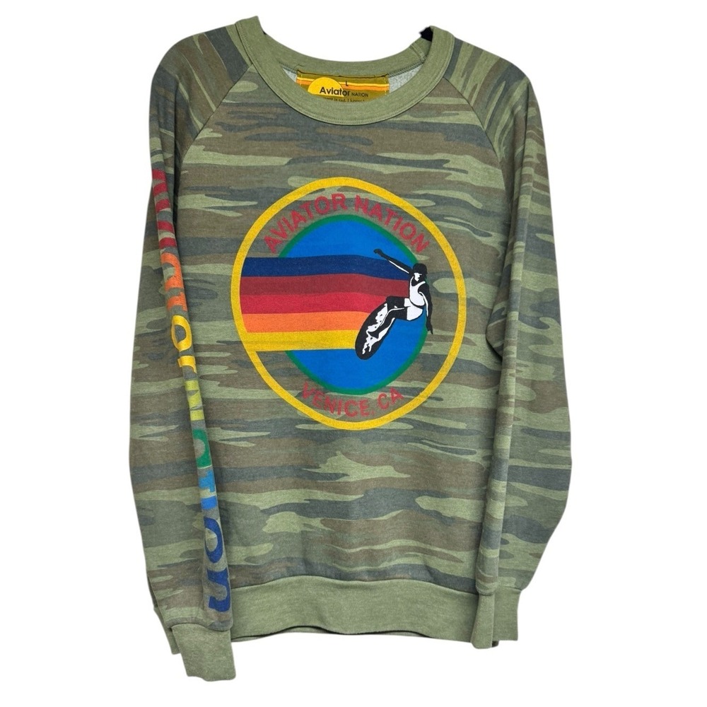 Aviator Nation Venice Camo Crewneck Sweatshirt Unisex Size Large
